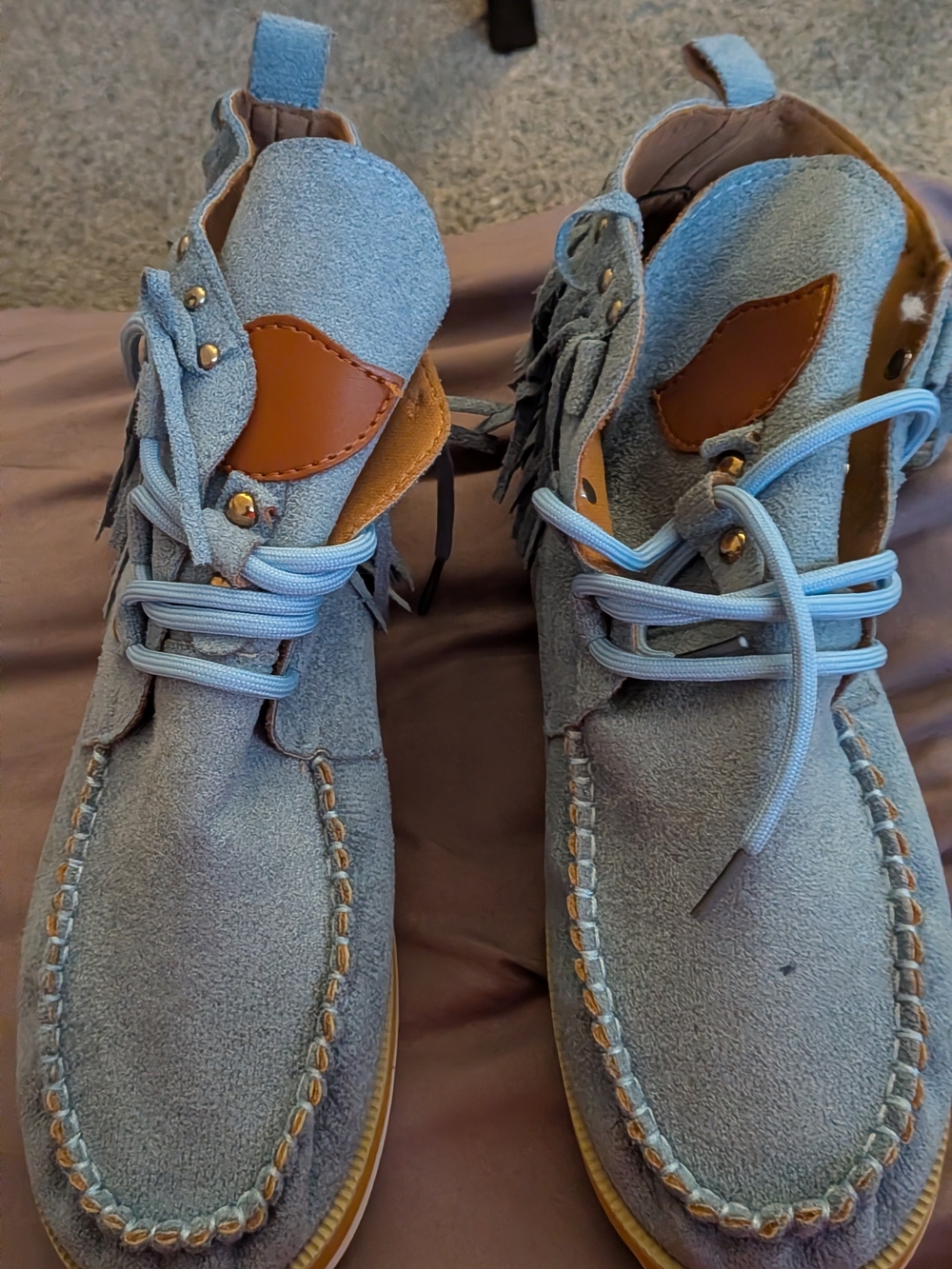 SHEIN Light Blue Suede Chukka Boots with Brown Accents